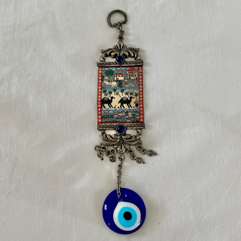 Decorative evil eye wall hanging - handcrafted metal, ceramic talisman